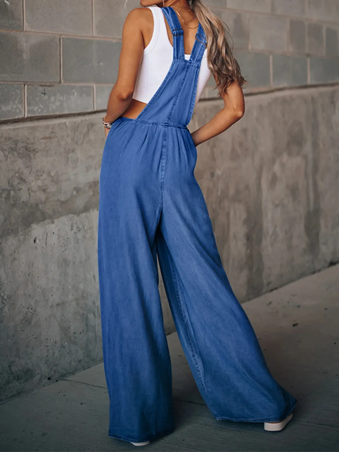 Distressed Wide Leg Denim Overalls