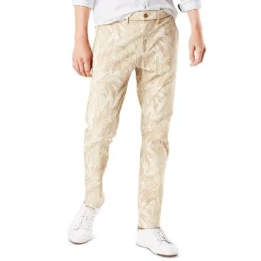 Dockers Alpha Khaki Beige Leaf Print Slim Fit 360 Flex Chino Pants