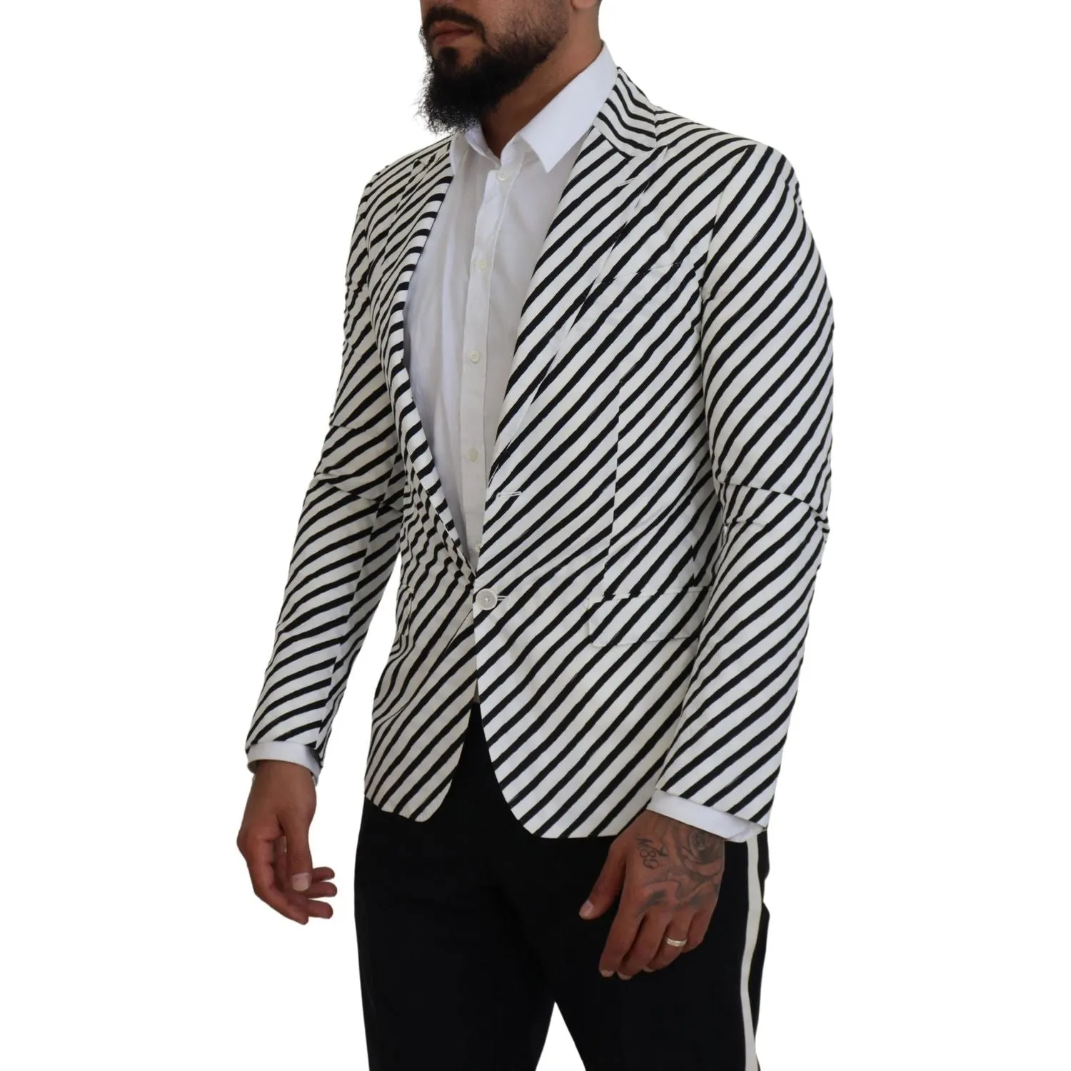 Dolce & Gabbana Elegant White Striped Single Breasted Blazer