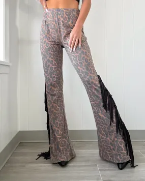 DOORBUSTER Leopard Fringe Flare Pants