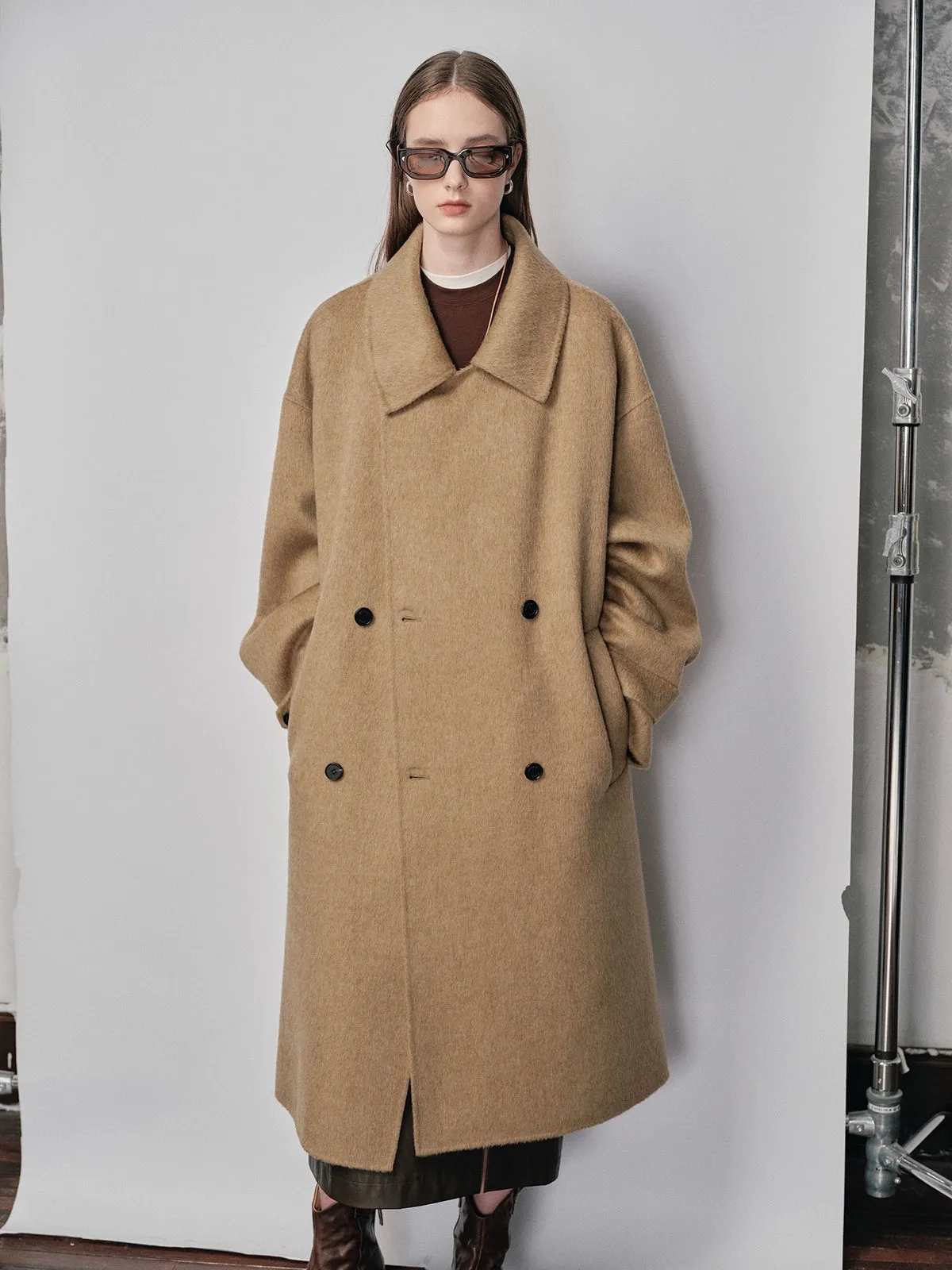 Double-Breasted Small Lapel Double-Faced Wool Coat