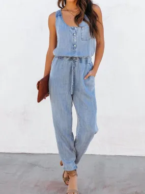 Drawstring Waist Sleeveless Jumpsuit