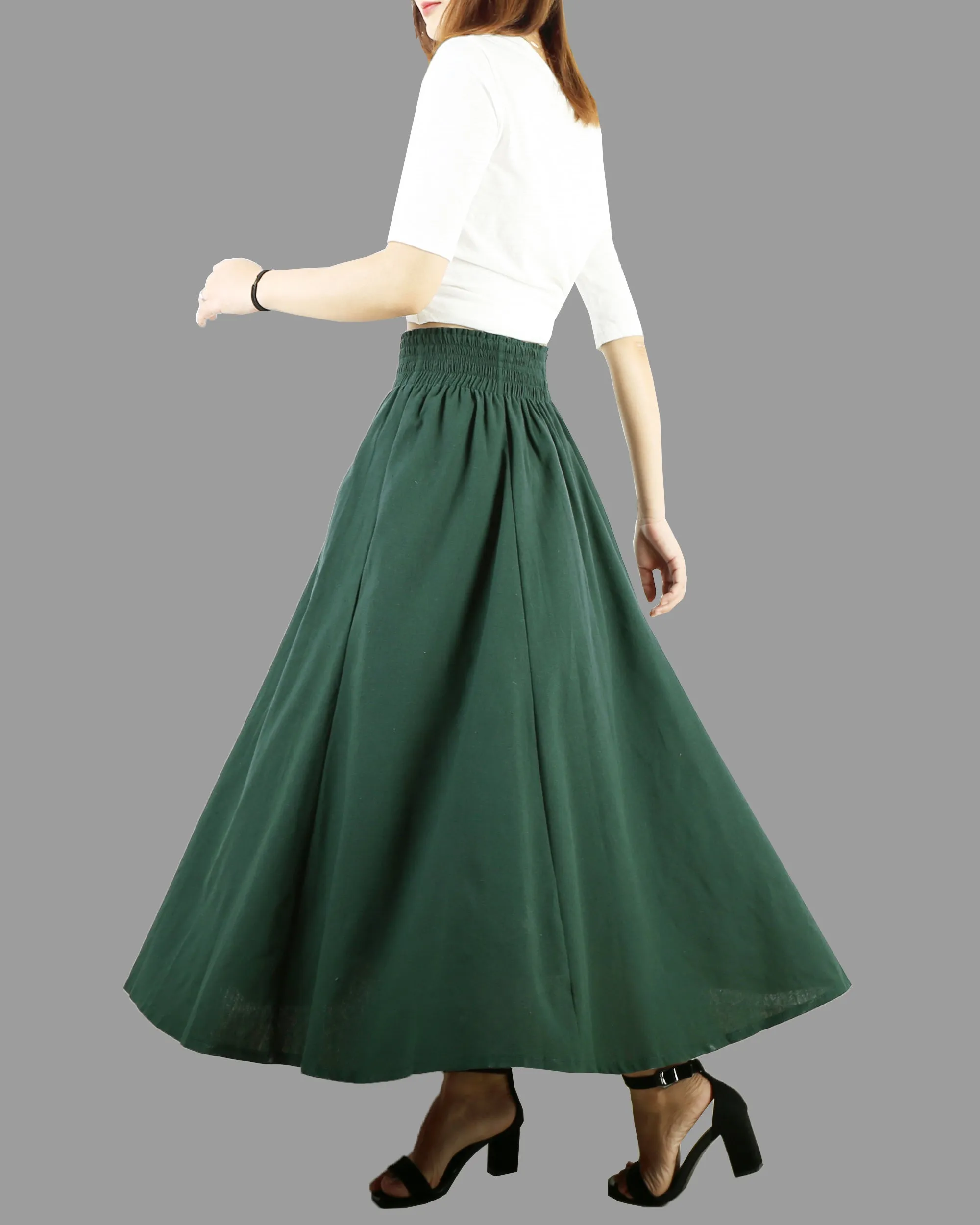 Elastic waist skirt, high waist skirt, linen skirt, maxi skirt, long skirt, flared skirt(Q1989)