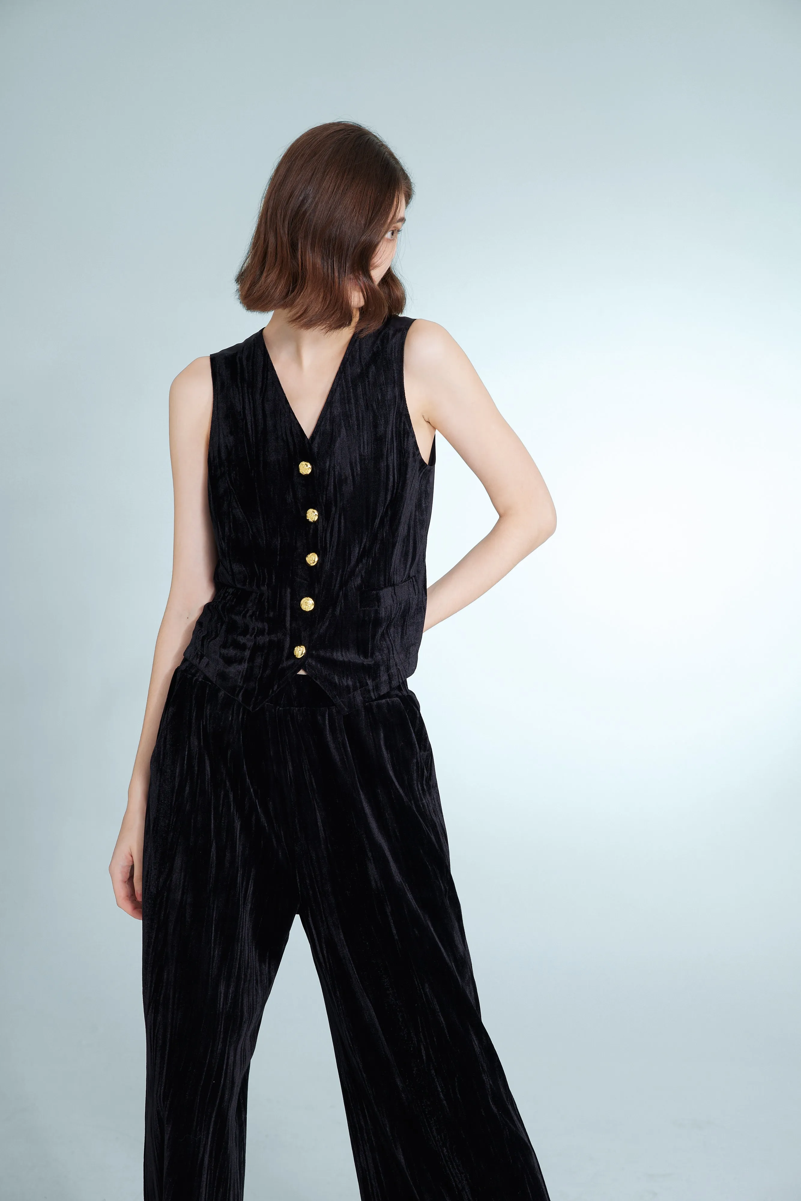 Embossed Velvet Patchwork Vest