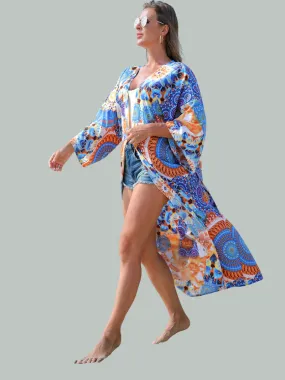 Enlighten Me Blue Polyester Kimono Jacket