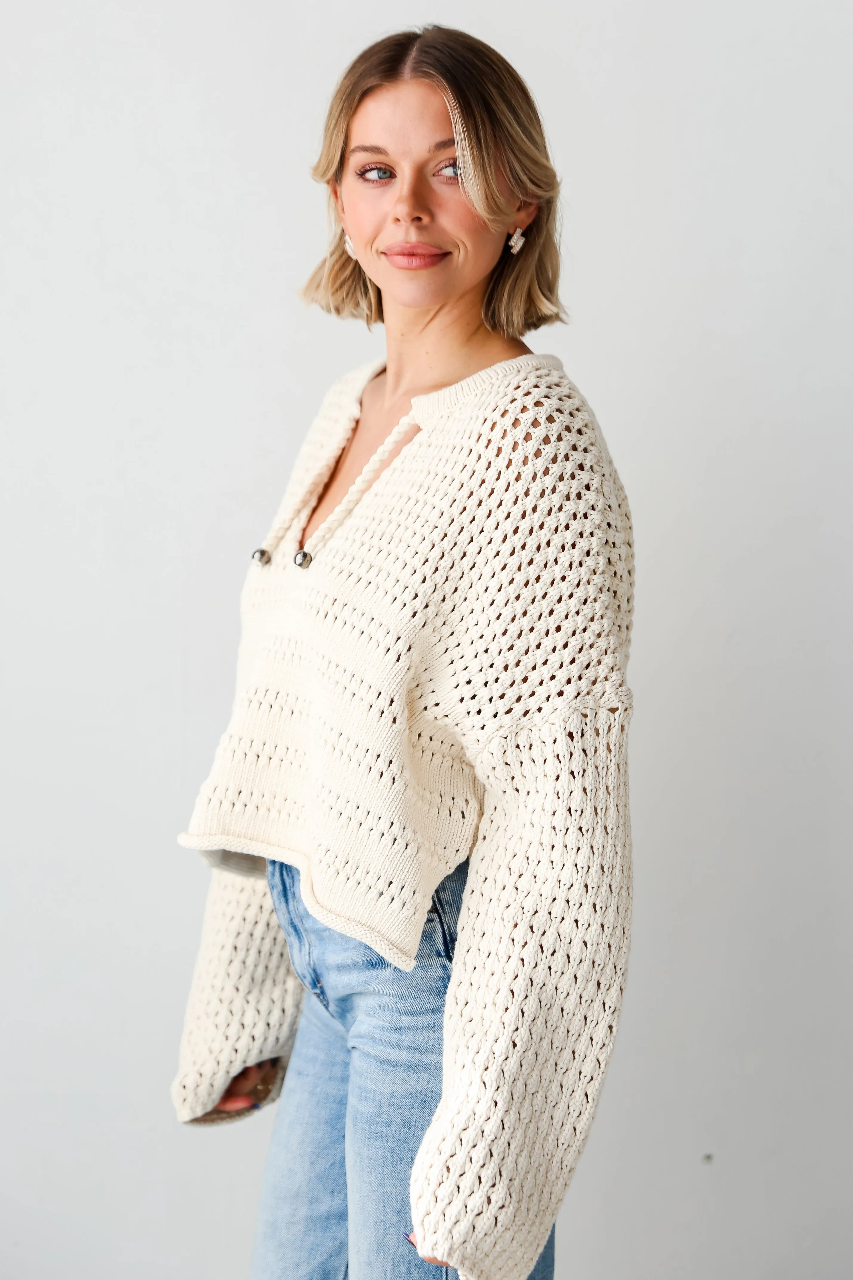 FINAL SALE - Santa Monica Natural Crochet Sweater