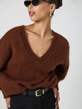 Fluffy Knit V Neck Oversized Sweater