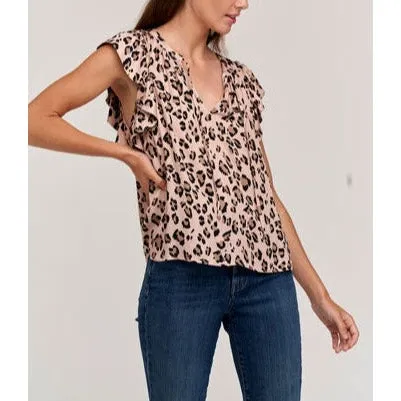 Francine Ruffled Tank Top - Cheetah Blush.