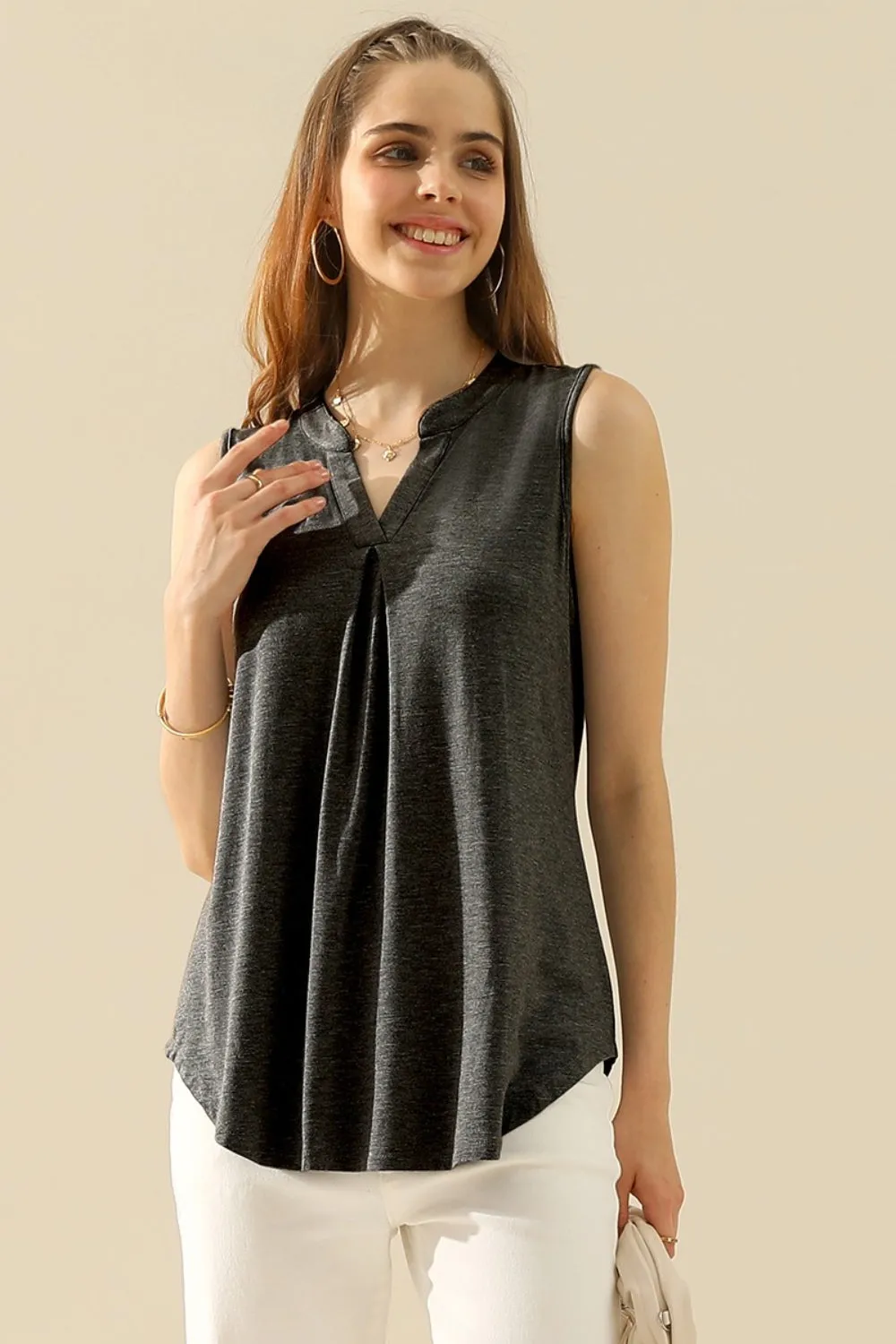 Full Size Notched Sleeveless Top