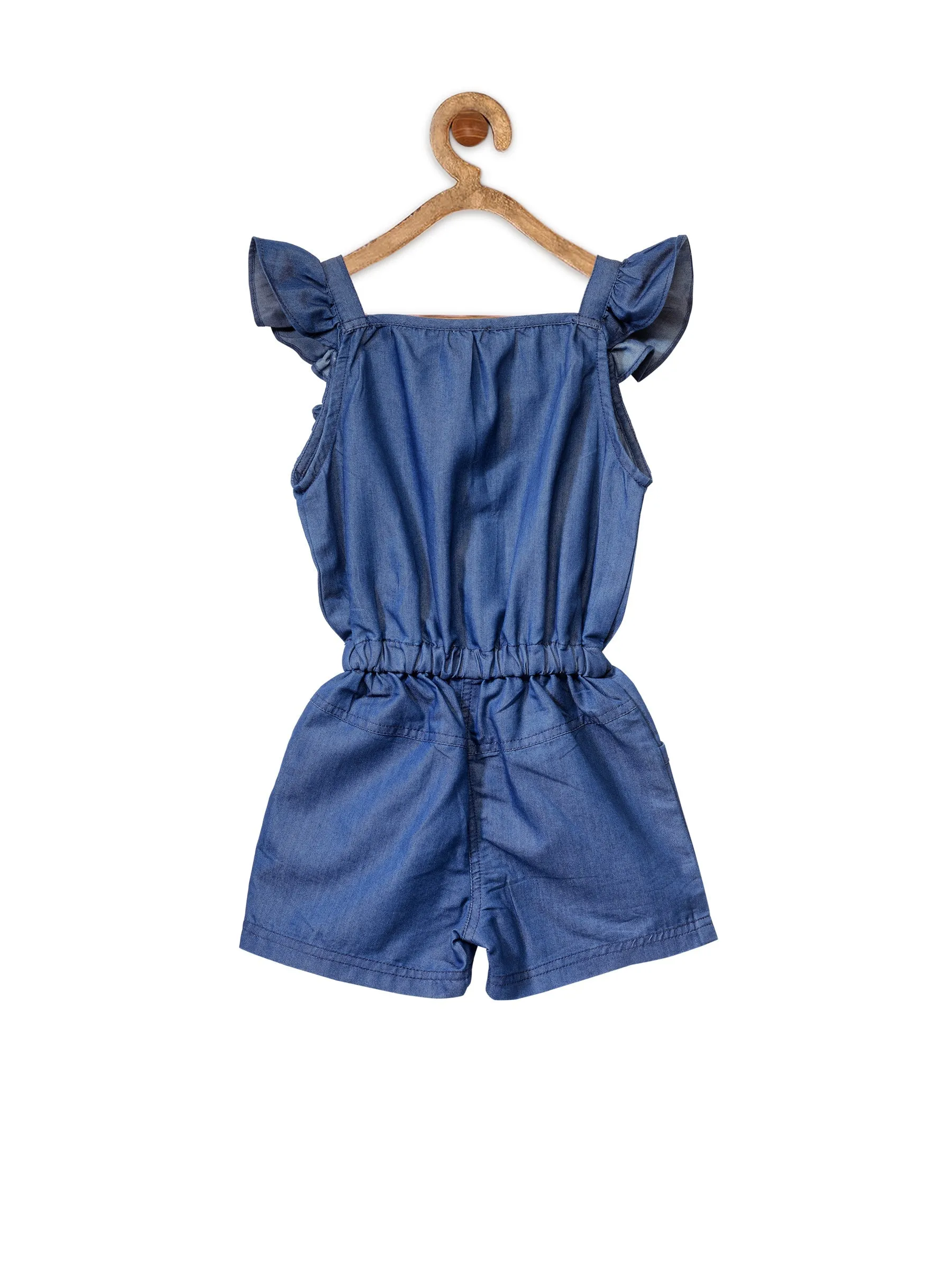 Girl's  Blue Denim Ruffled Playsuit - StyleStone Kid