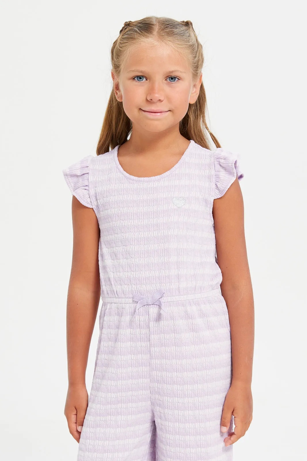 Girls Lilac Textured Jumpsuit