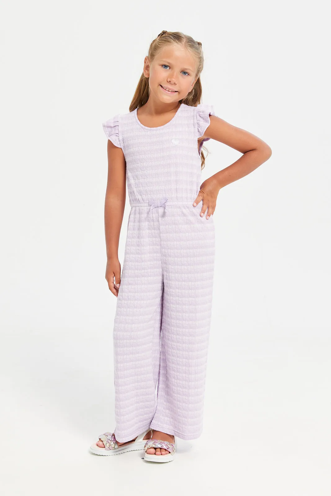 Girls Lilac Textured Jumpsuit