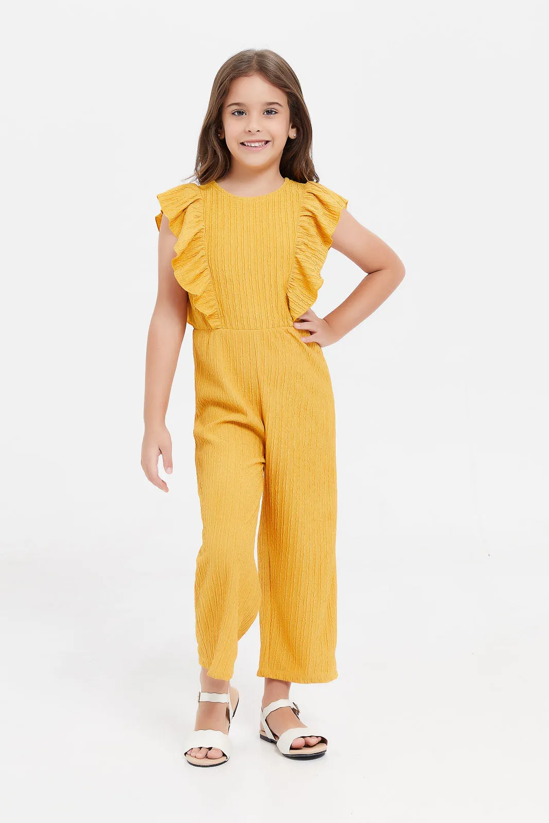 Girls Mustard Frills Jumpsuit