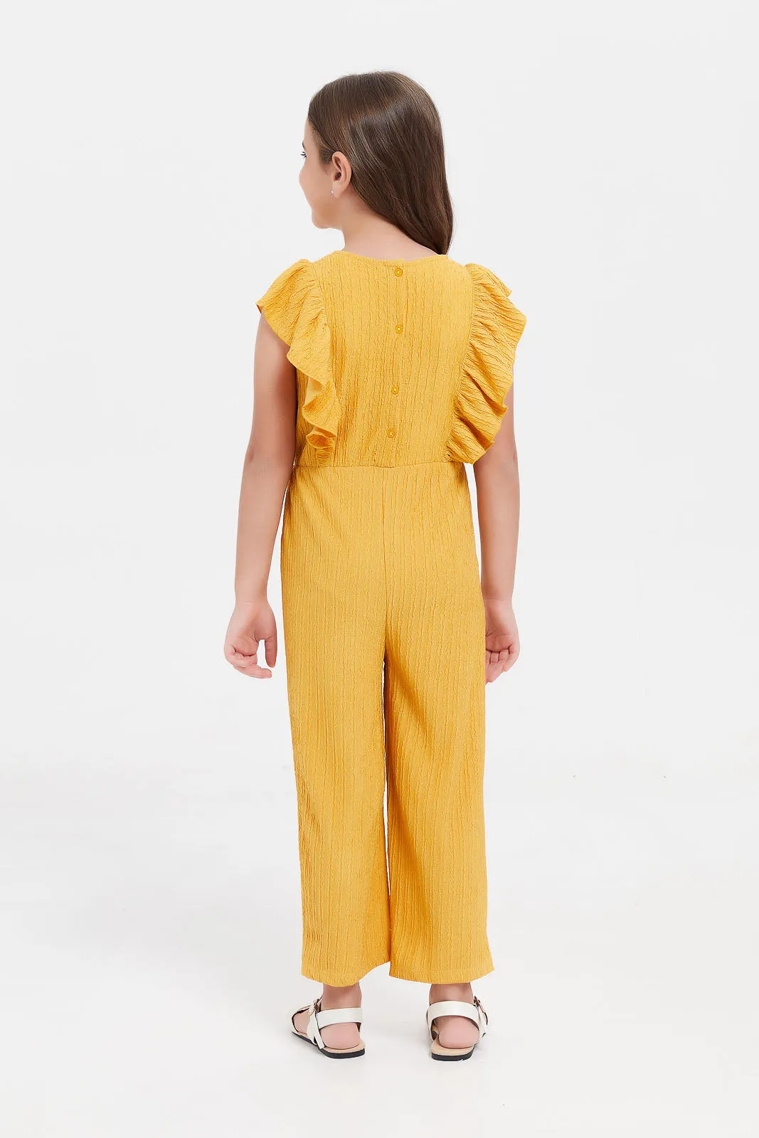 Girls Mustard Frills Jumpsuit