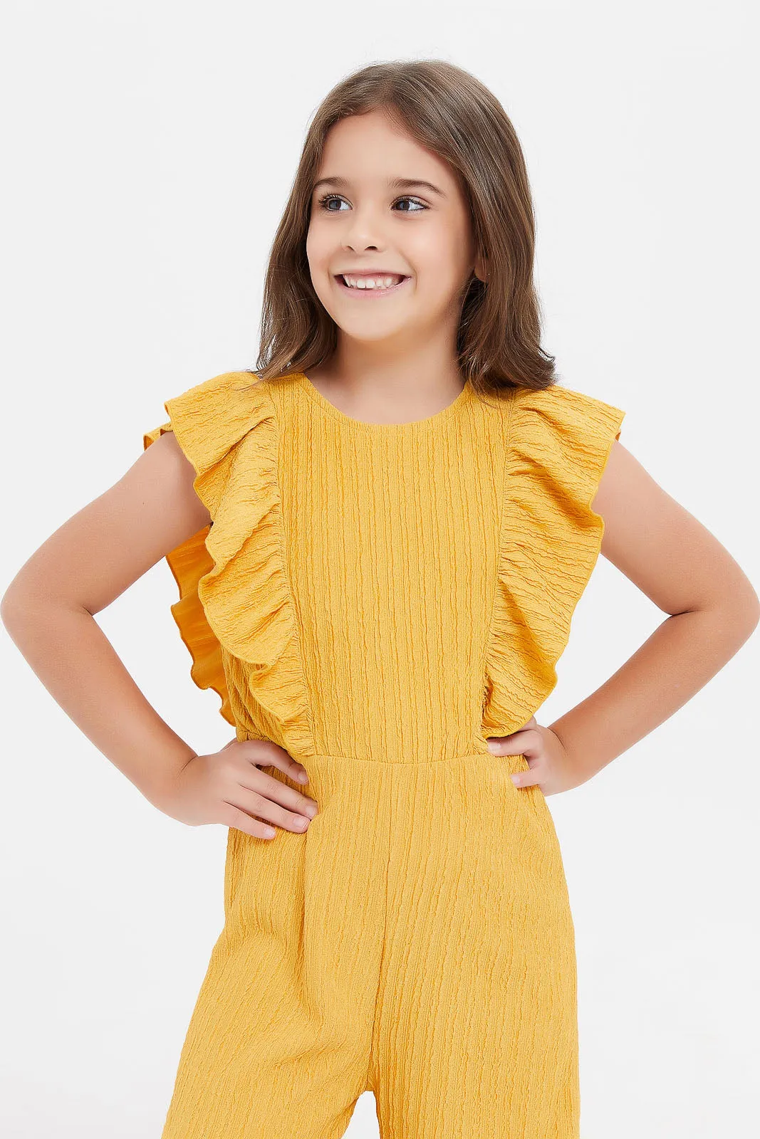 Girls Mustard Frills Jumpsuit