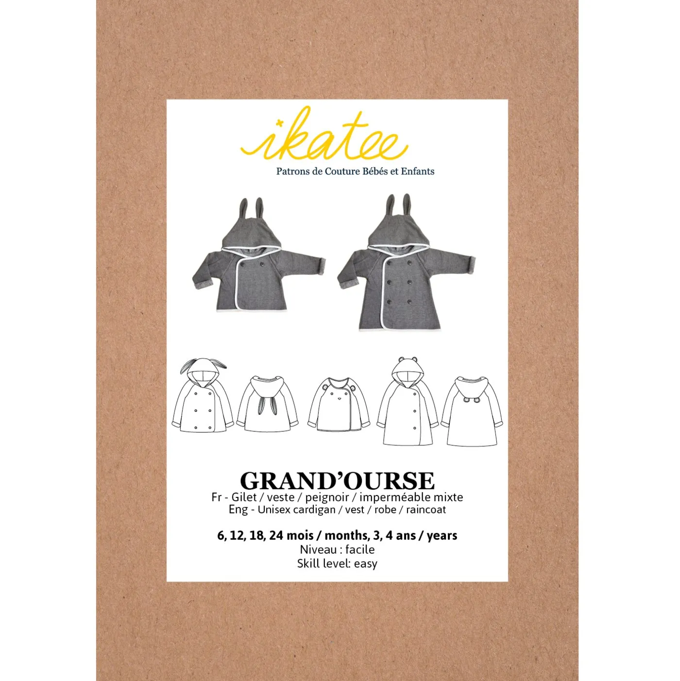 Grand'Ourse Cardigan & Jacket Sewing Pattern - Baby 6M/4Y - Ikatee