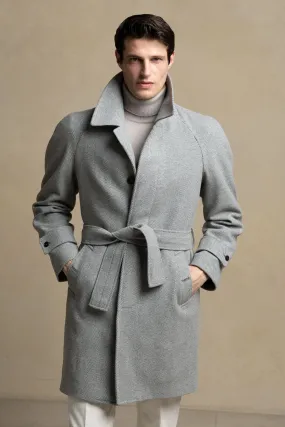 Grey herringbone raglan coat – Made in Italy