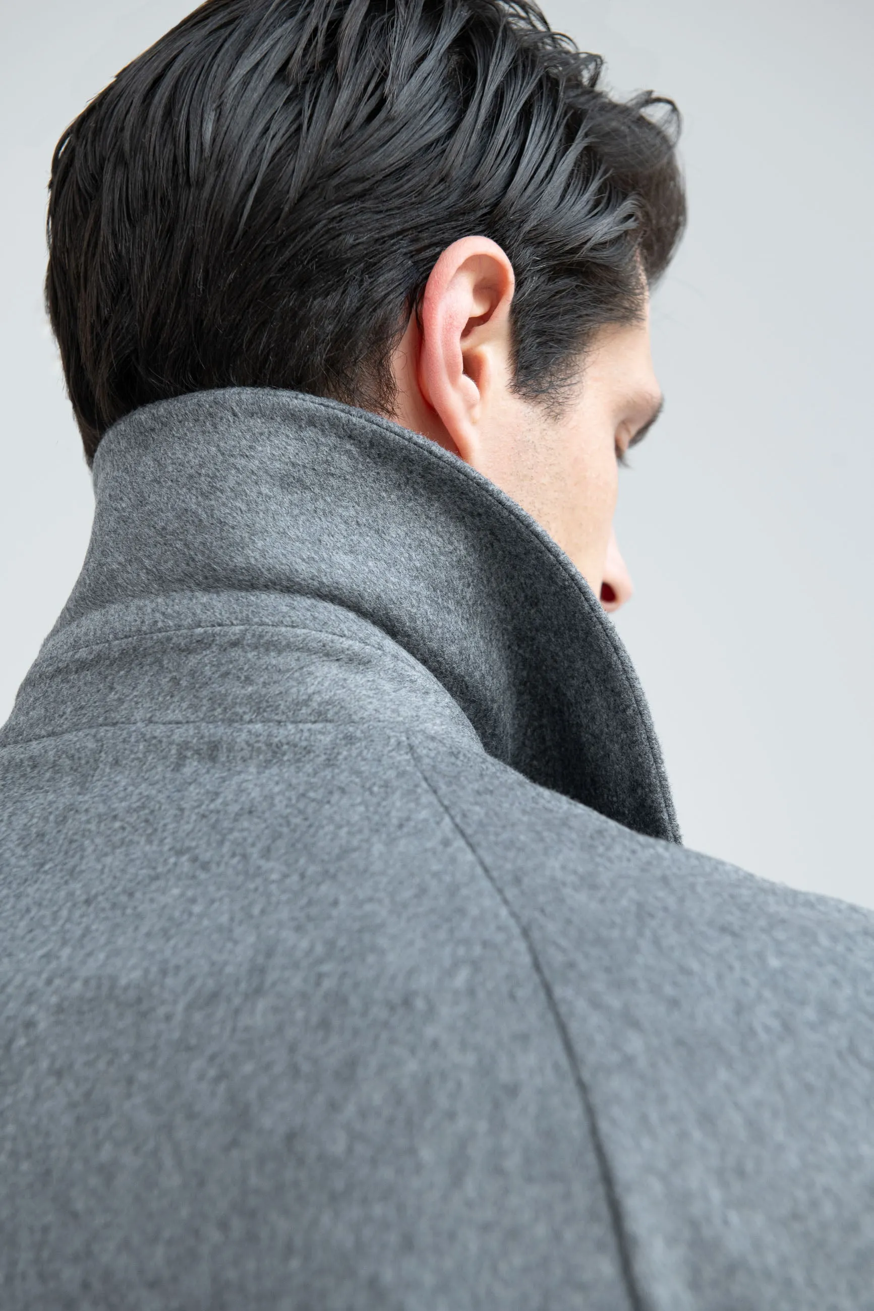 Grey raglan coat in Loro Piana wool – Made in Italy