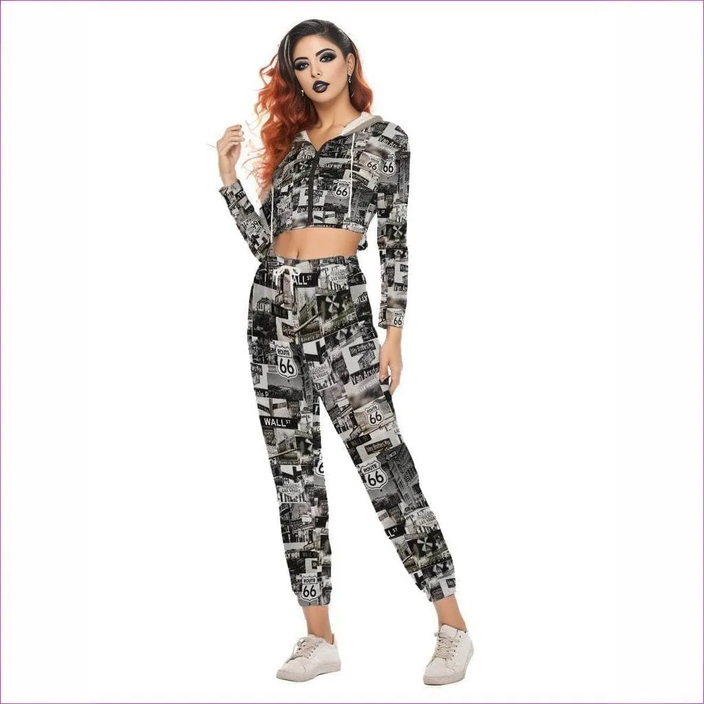 Greyed Streets Womens Crop Hoodie Sports Set