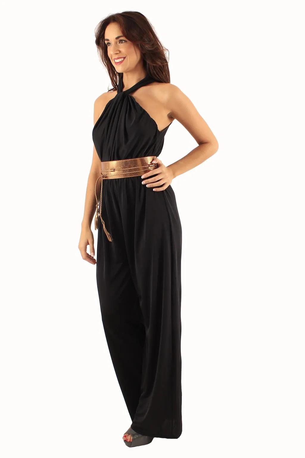 Halter Neck Jumpsuit with wide belt - S/L