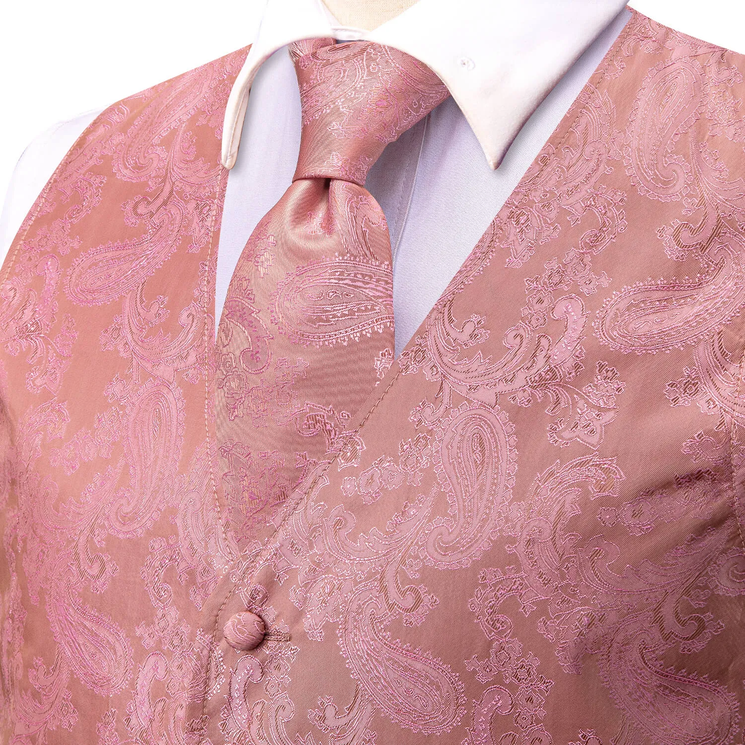 Hi-Tie Waistcoat Rose Pink Jacquard Paisley Mens Vest and Tie Set