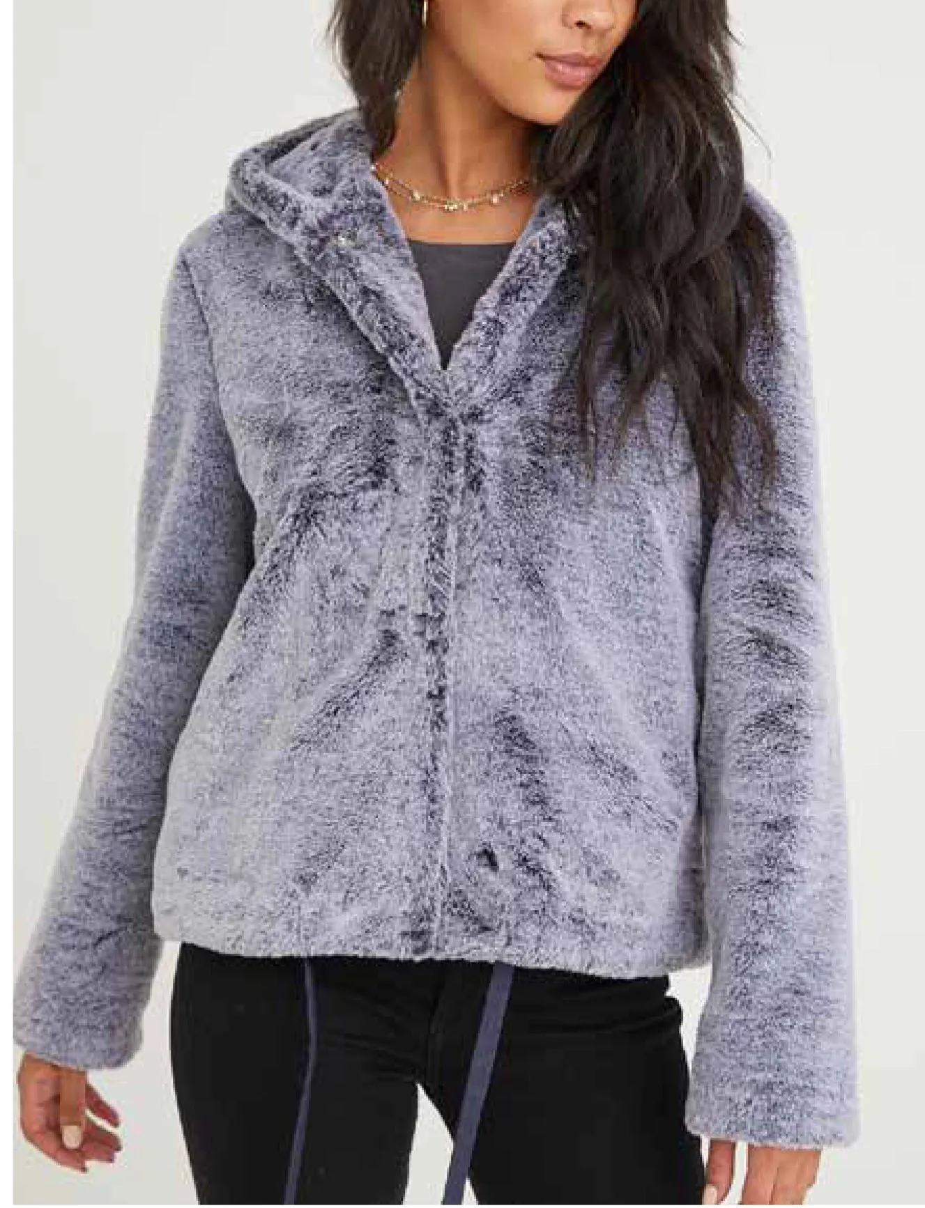 Hooded Jacket in Navy Frost Faux Fur