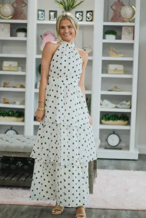 Ivory with Black Polka Dot Tiered Dress