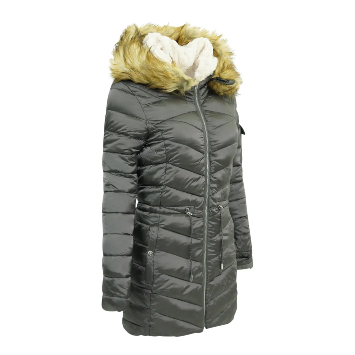 Jessica Simpson Women's Faux Fur Chevron Winter Puffer Jacket