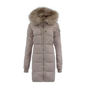 Jessica Simpson Women's Fur Trimmed Sherpa Lined Quilted Puffer Jacket Champagne S