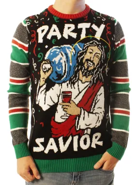 Jesus Party Savior Funny Ugly Christmas Sweater - Xmas Gifts For Him Or Her - Jesus Christ Sweater - Christian Shirts Gifts Idea