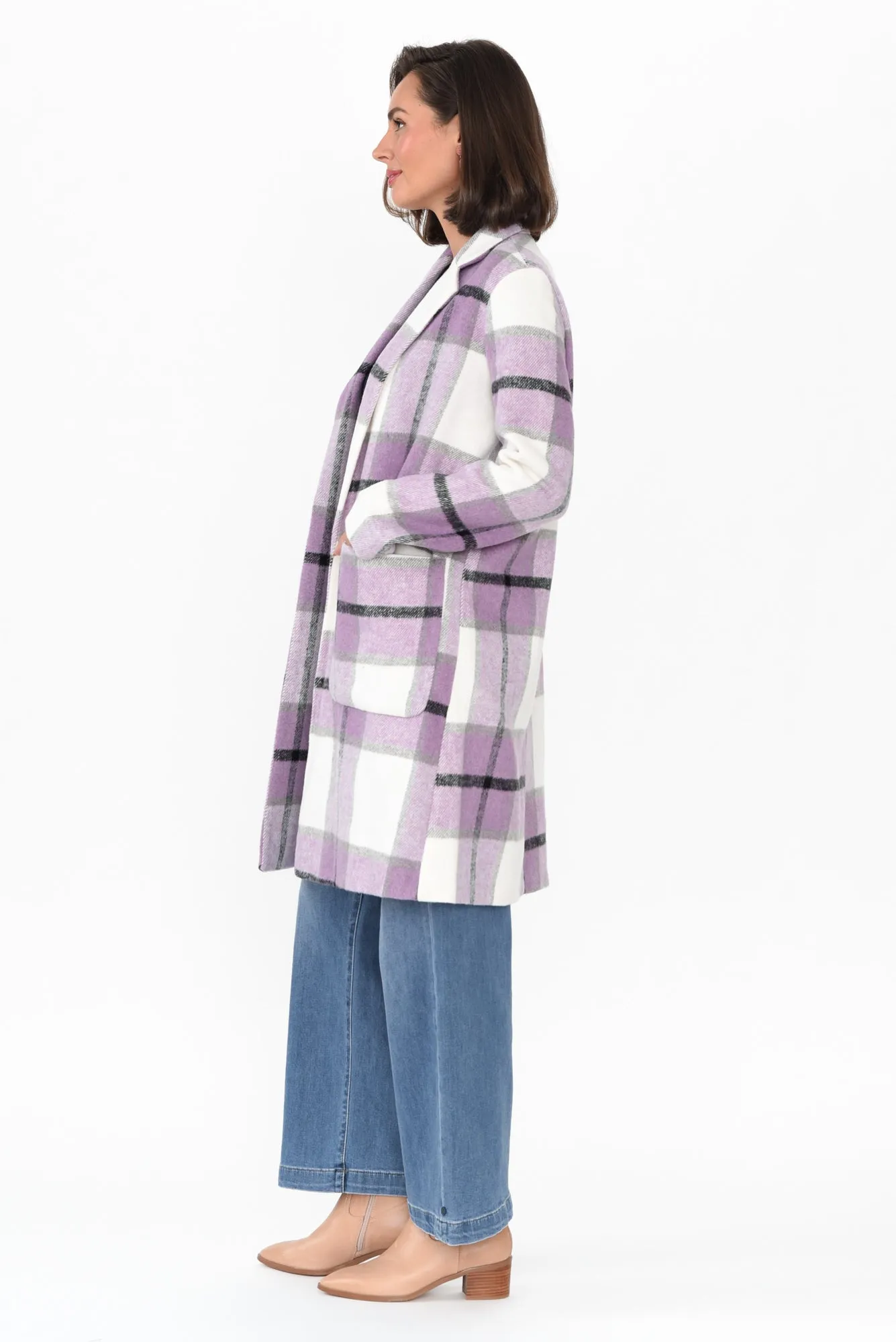 Jodi Purple Check Pocket Coat