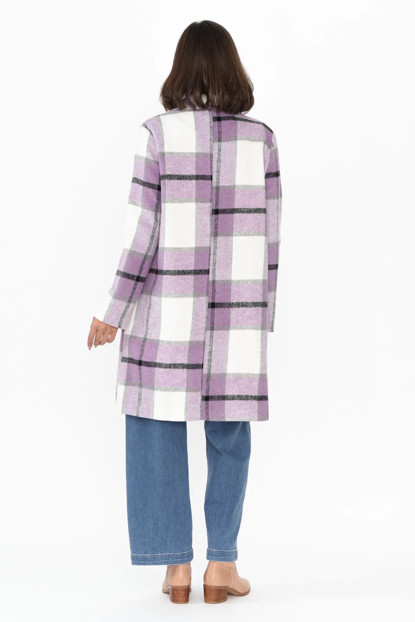 Jodi Purple Check Pocket Coat