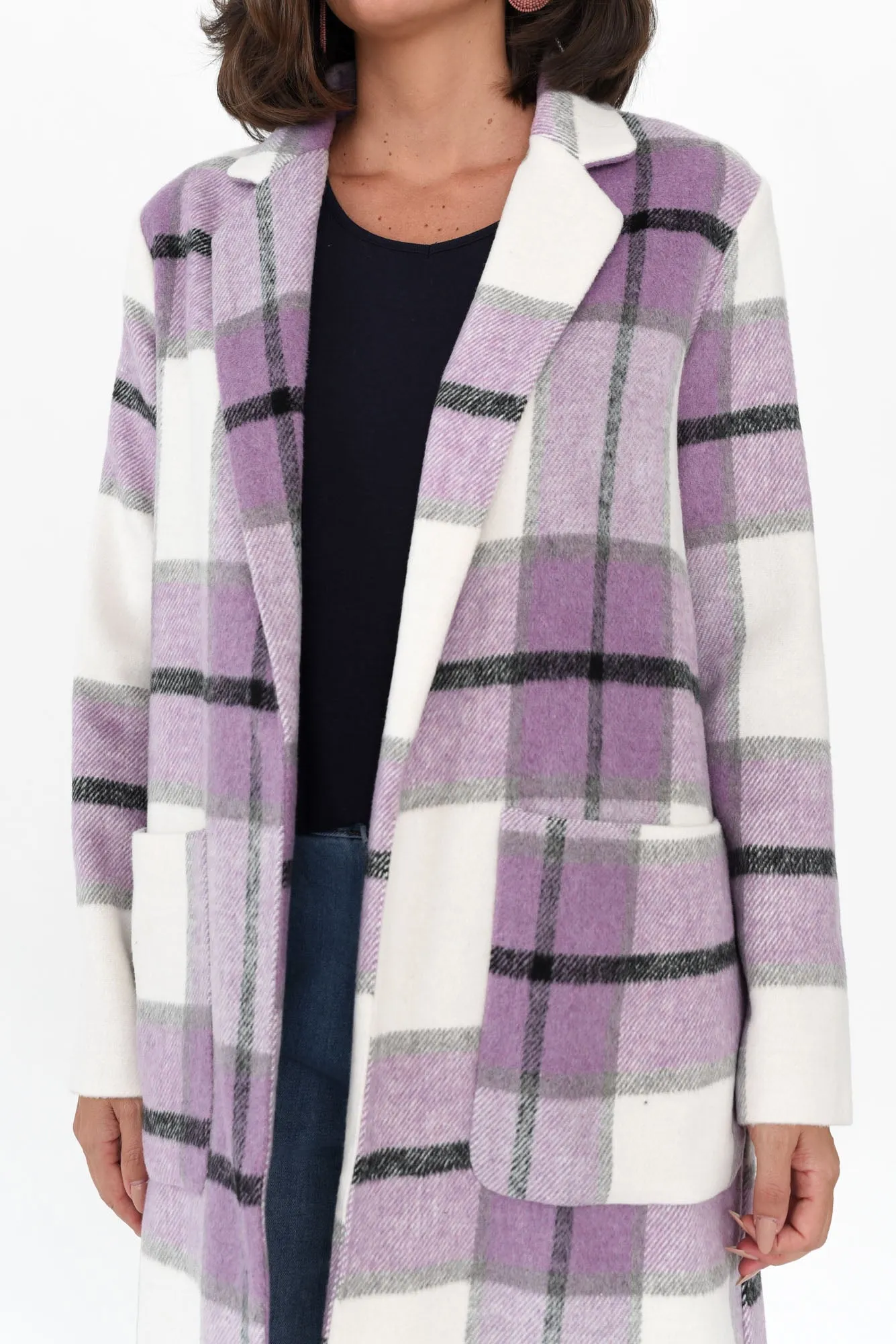 Jodi Purple Check Pocket Coat