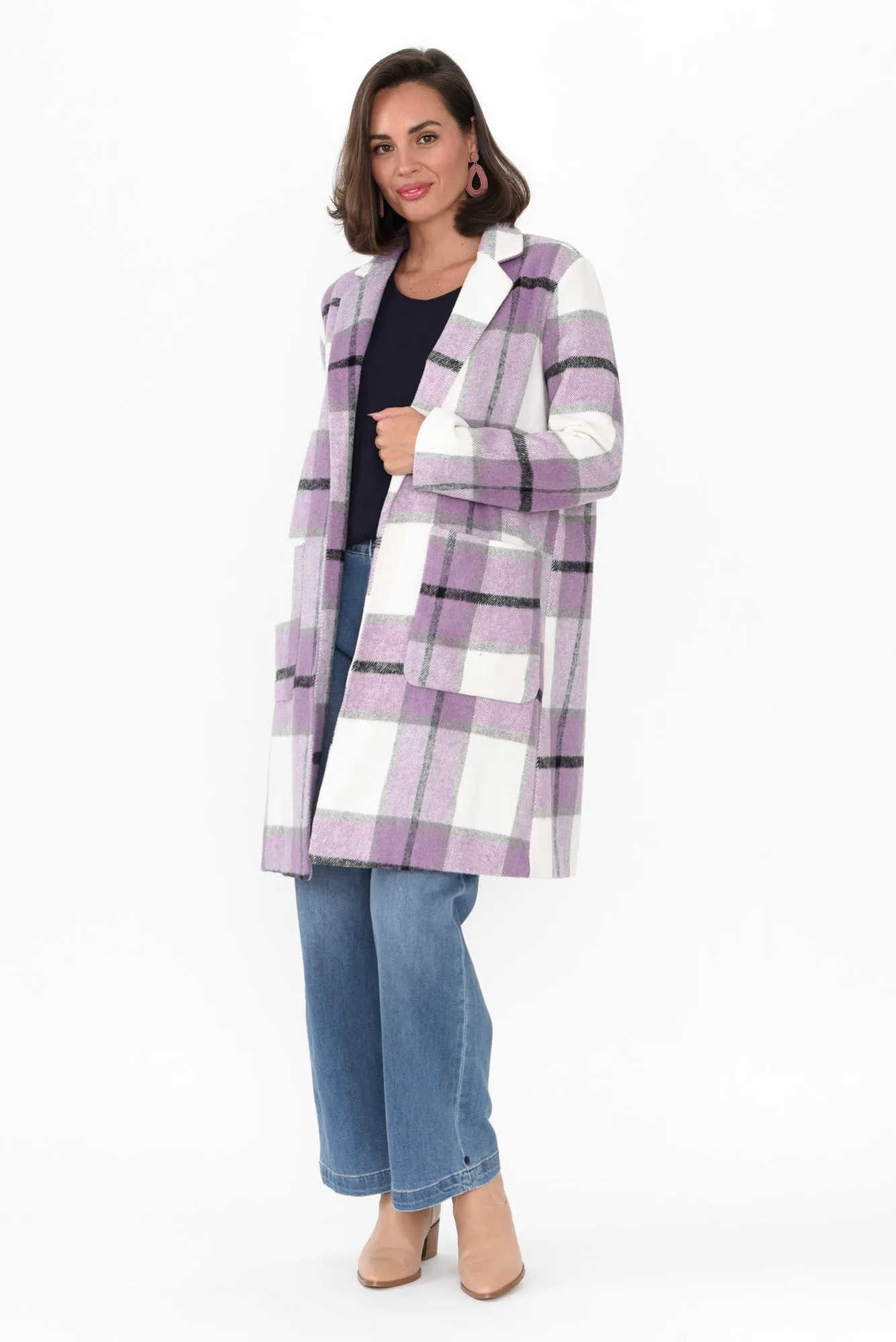 Jodi Purple Check Pocket Coat