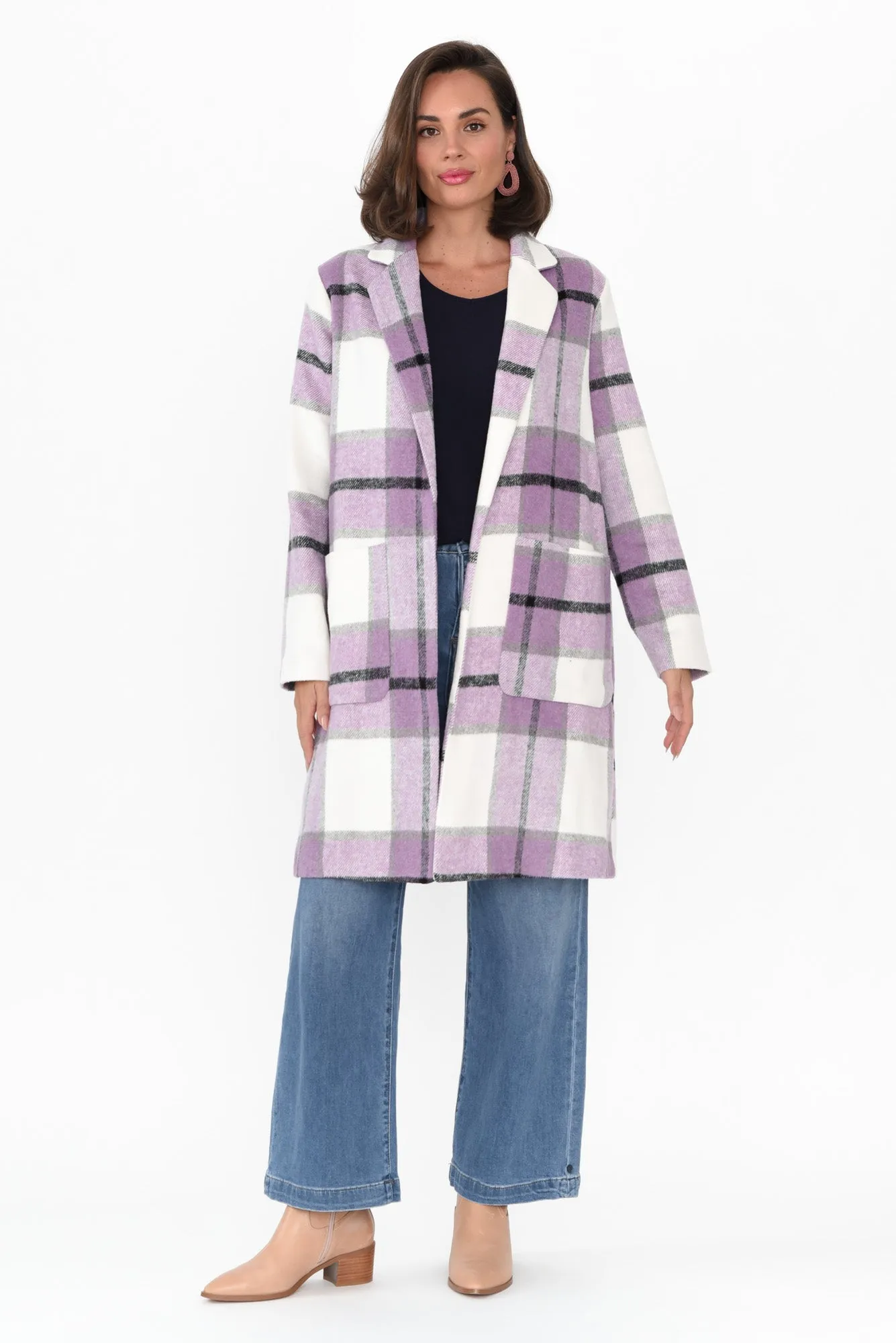 Jodi Purple Check Pocket Coat