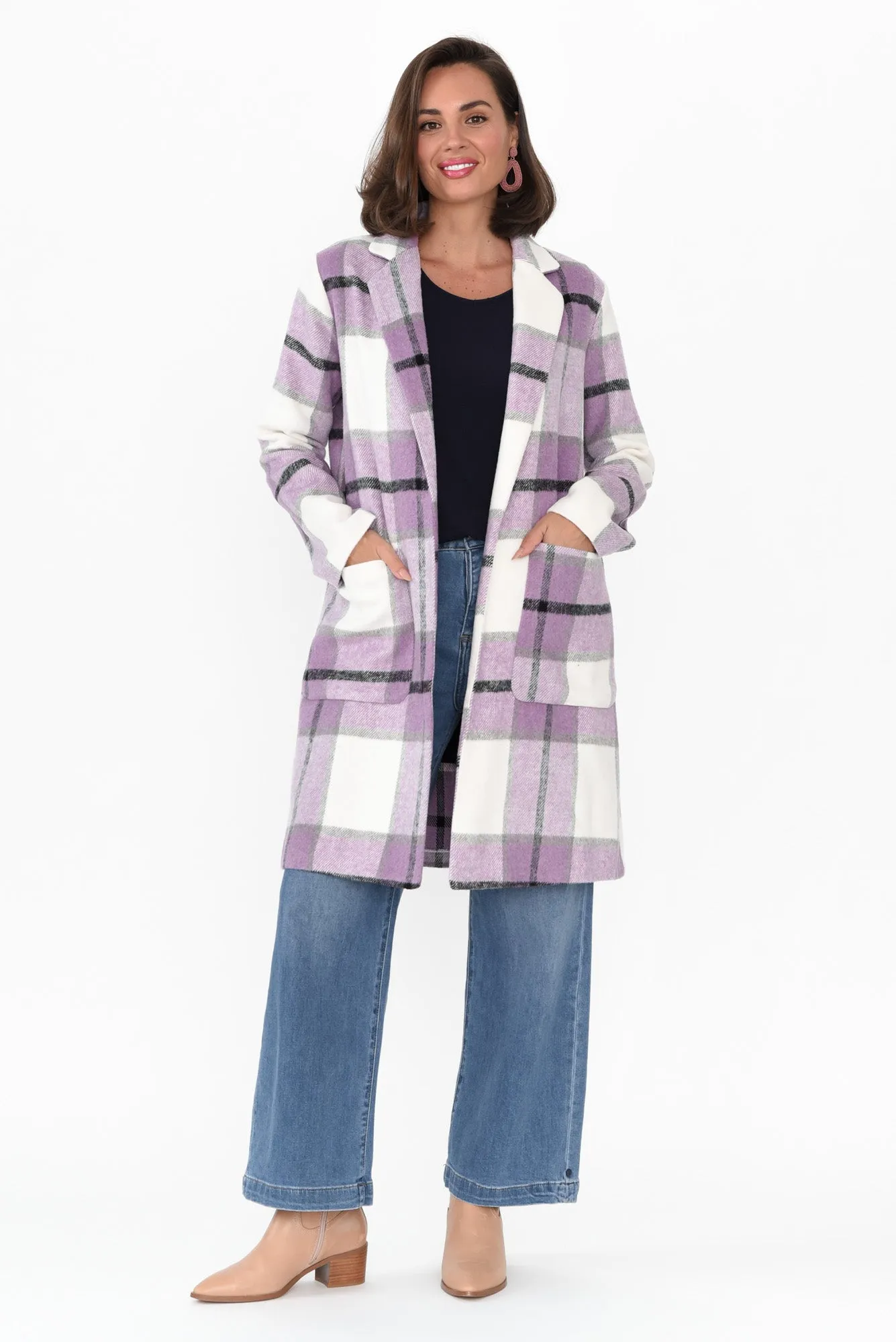 Jodi Purple Check Pocket Coat