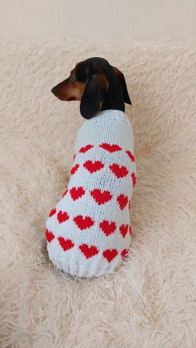 Jumper with hearts for dog valentine's day gift,Dachshund knitted heart sweater, clothing heart sweater, Valentine's day dog sweater