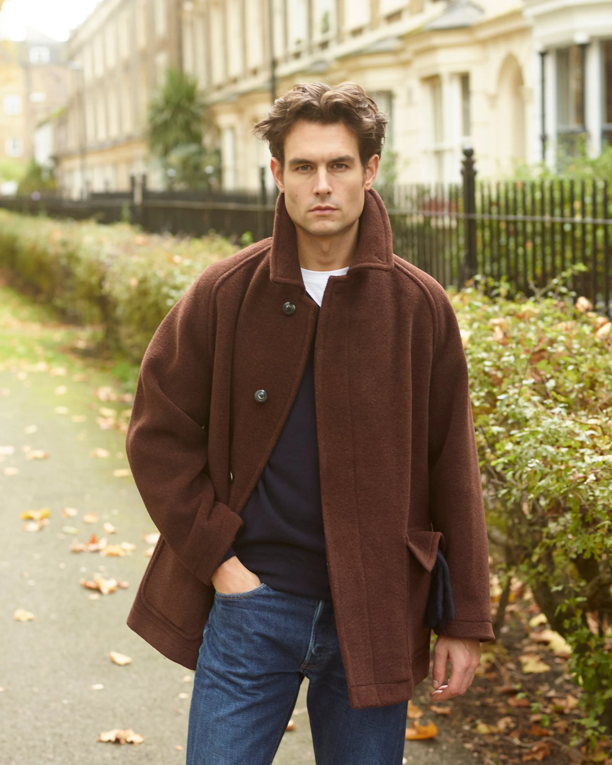 Kaptain Sunshine Shetland Wool Short Traveller Coat: Brown