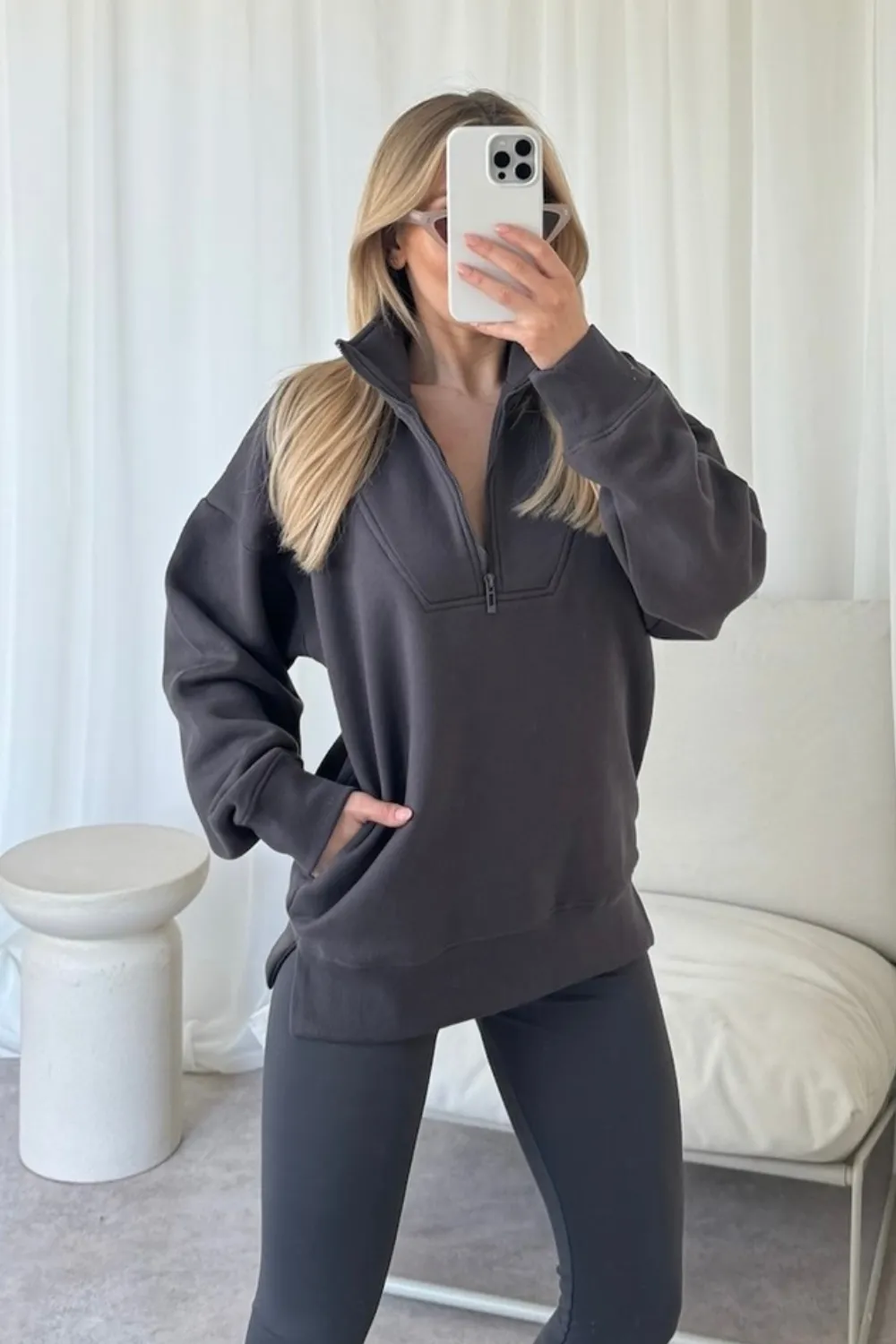 Kylie steel grey 3/4 zip sweater and leggings