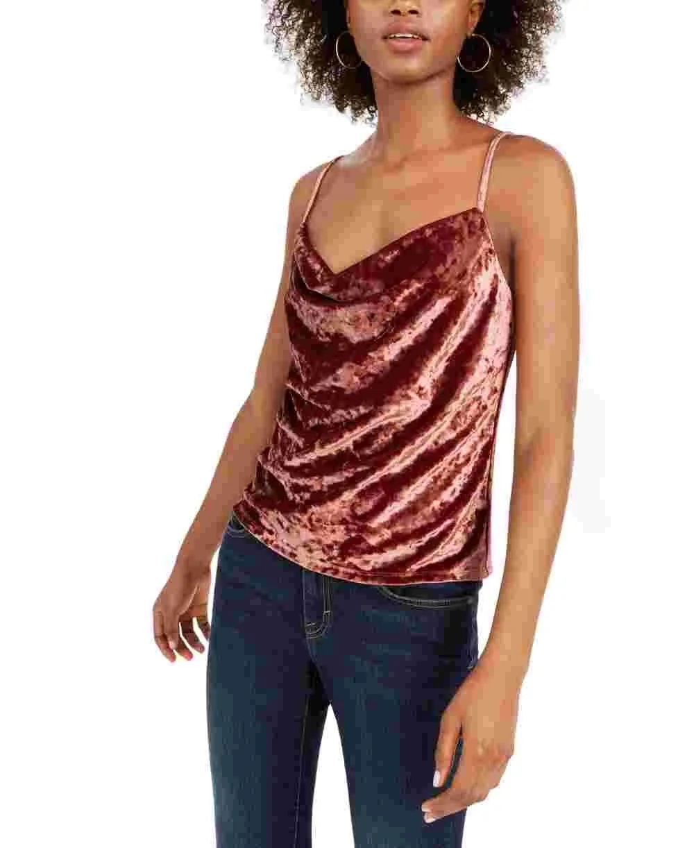 Leyden Women's Cowlneck Velvet Tank Top Pink Size Large