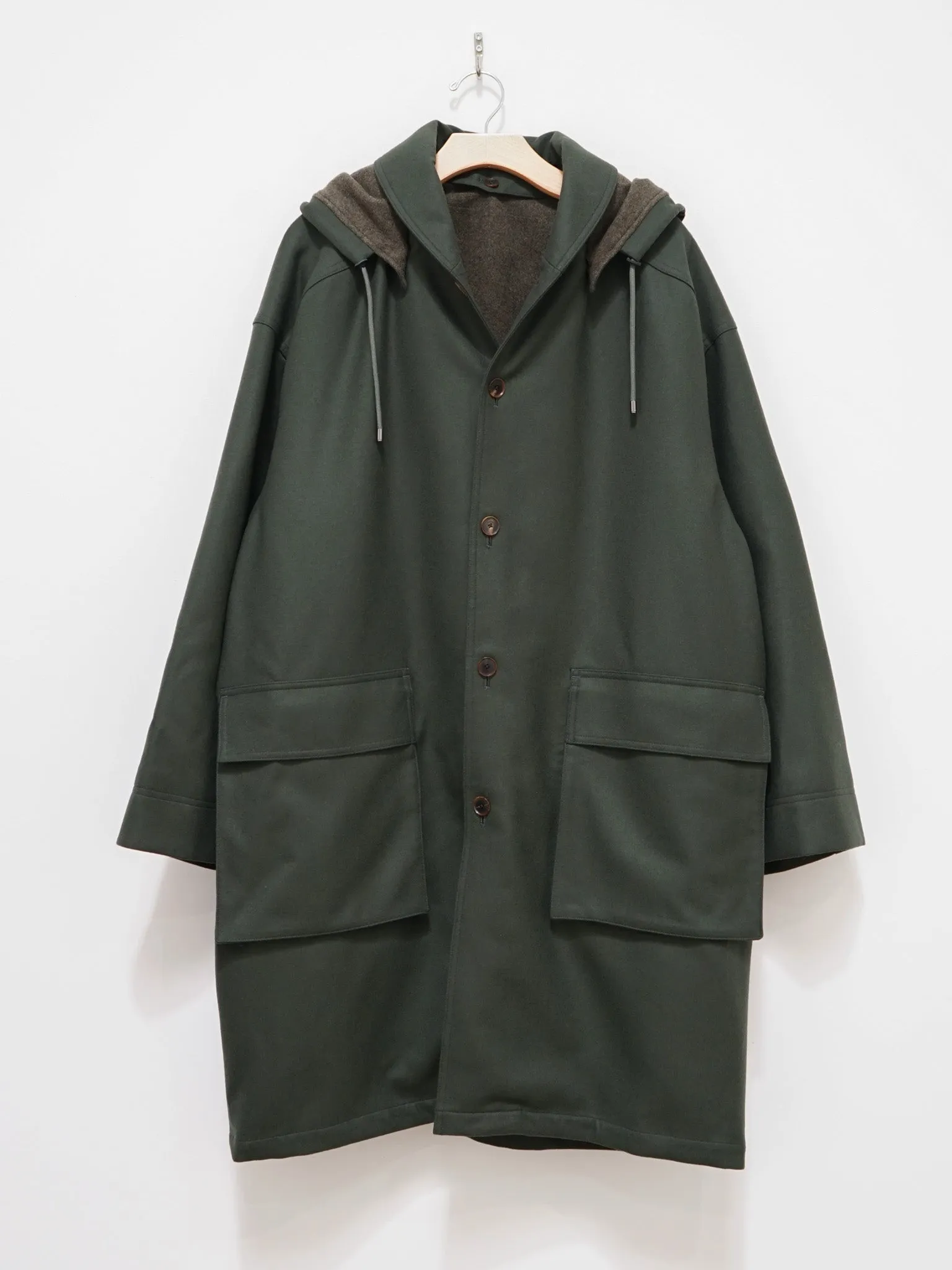 Light Melton Hooded Liner Coat - Dark Olive