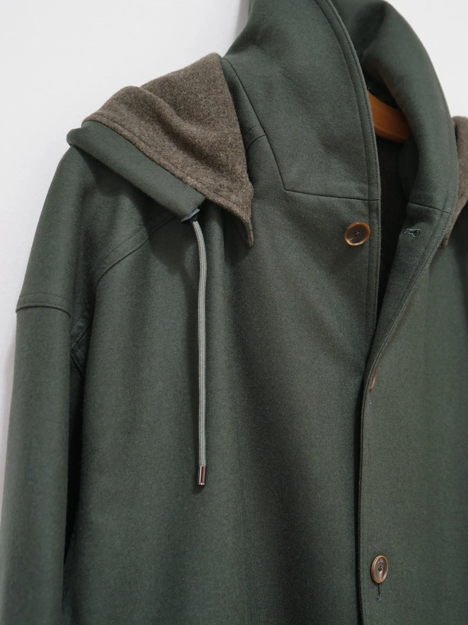 Light Melton Hooded Liner Coat - Dark Olive