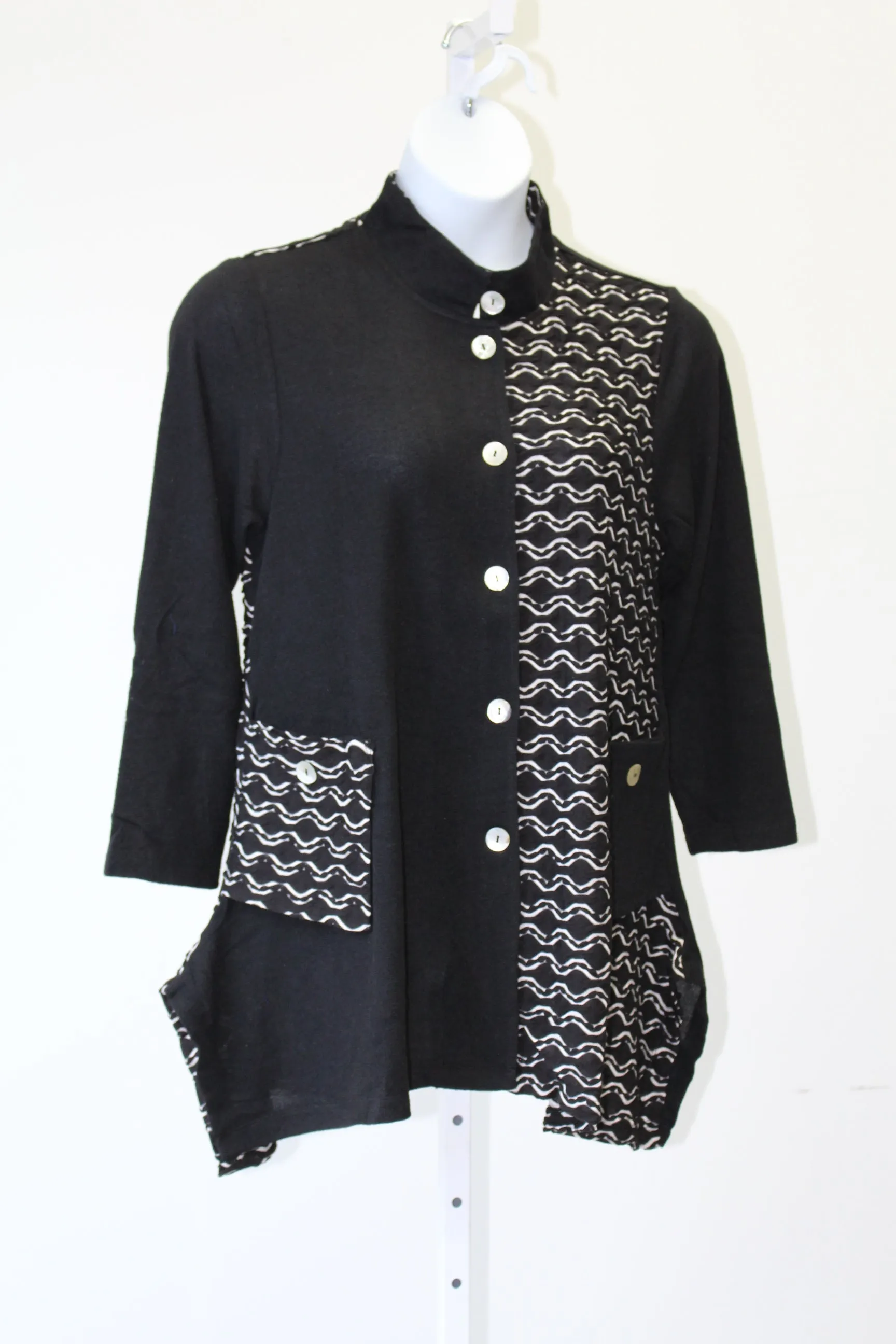 Mandarin Knit Jacket, Black & White