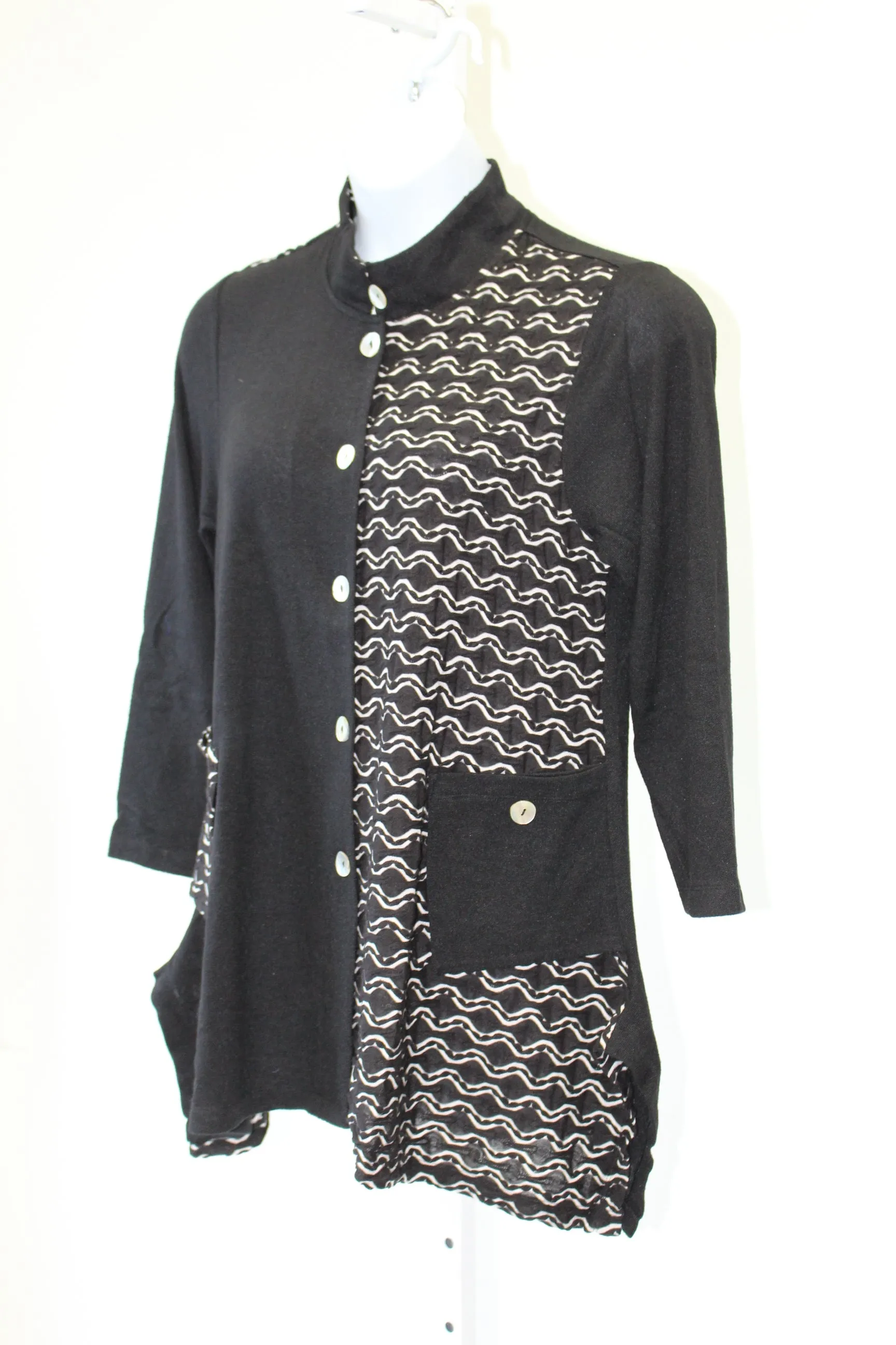 Mandarin Knit Jacket, Black & White