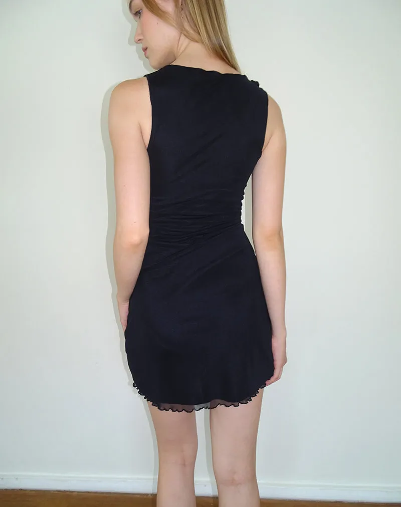 Masita Asymmetric Mini Dress in Black