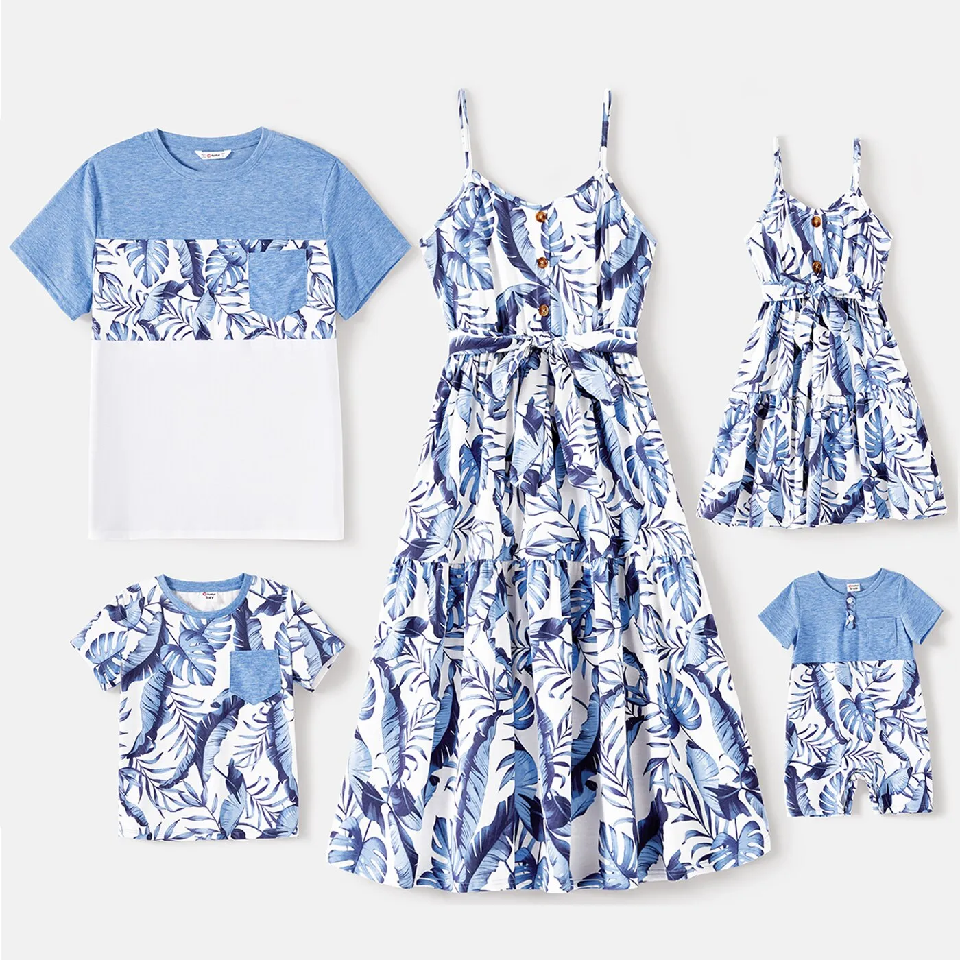 Matching Family Outfit - Blue Summer Leaves Set