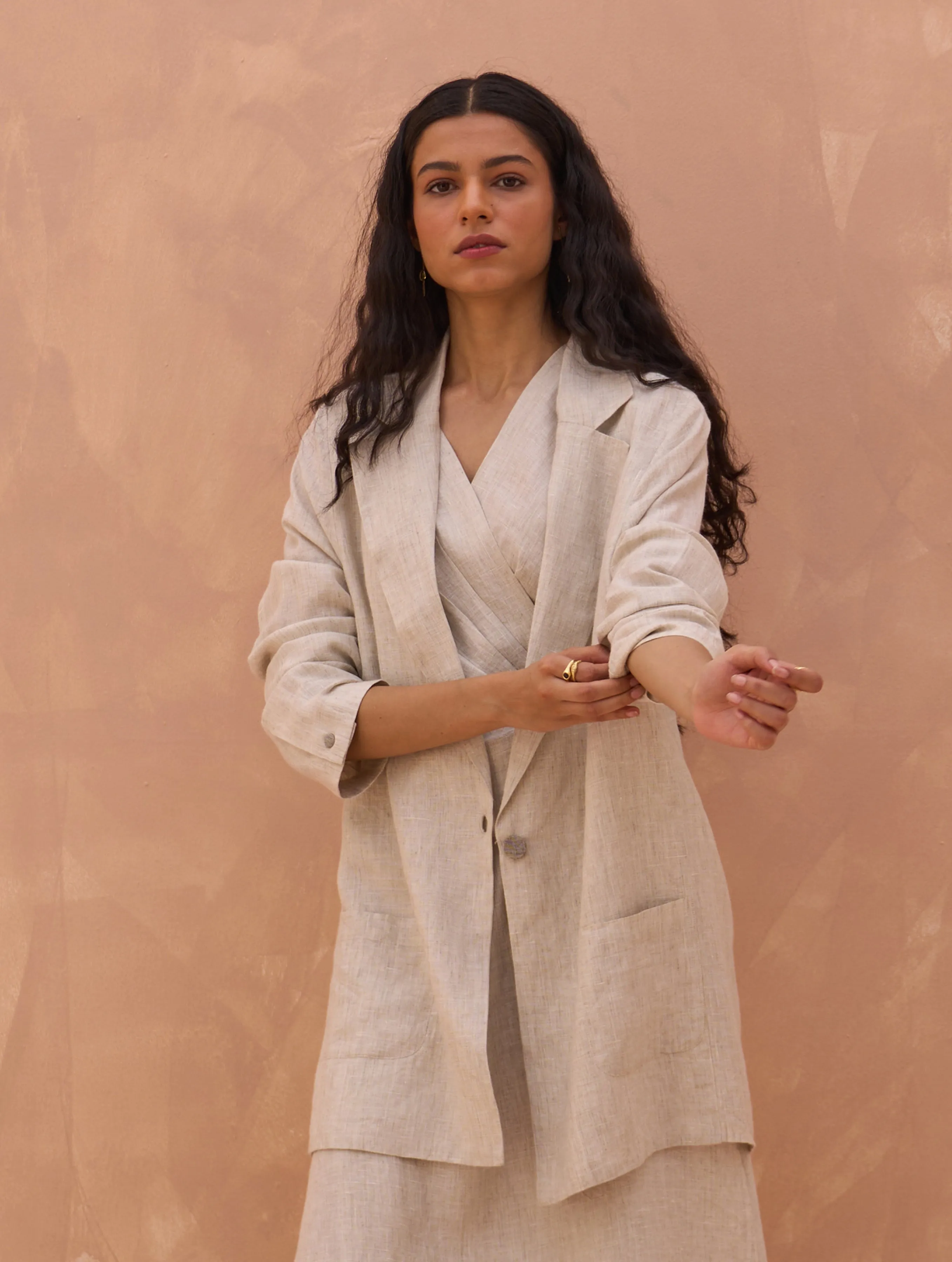 Maya Linen Dress with Jacket - Off White