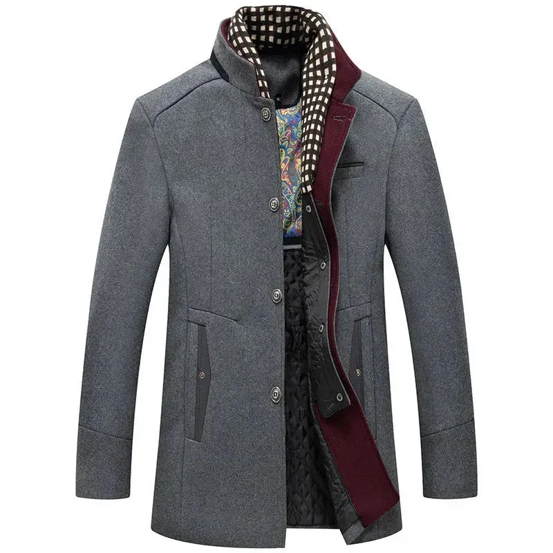 Medium Length Slim Fit And Versatile Stand Collar Men's Coat