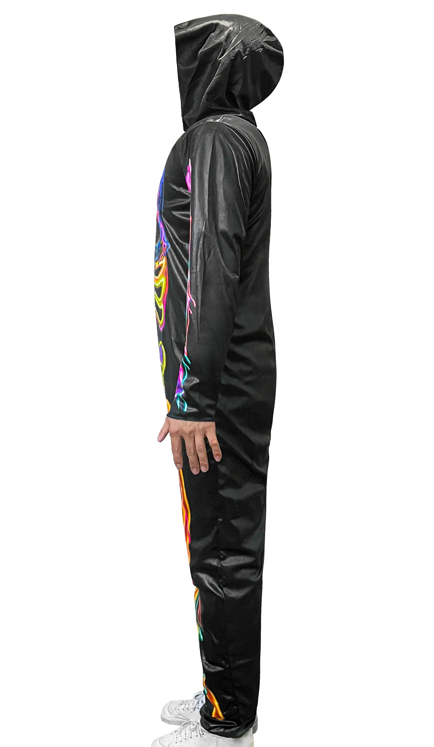 Men Colorful Line Skeleton Hooded Jumpsuit