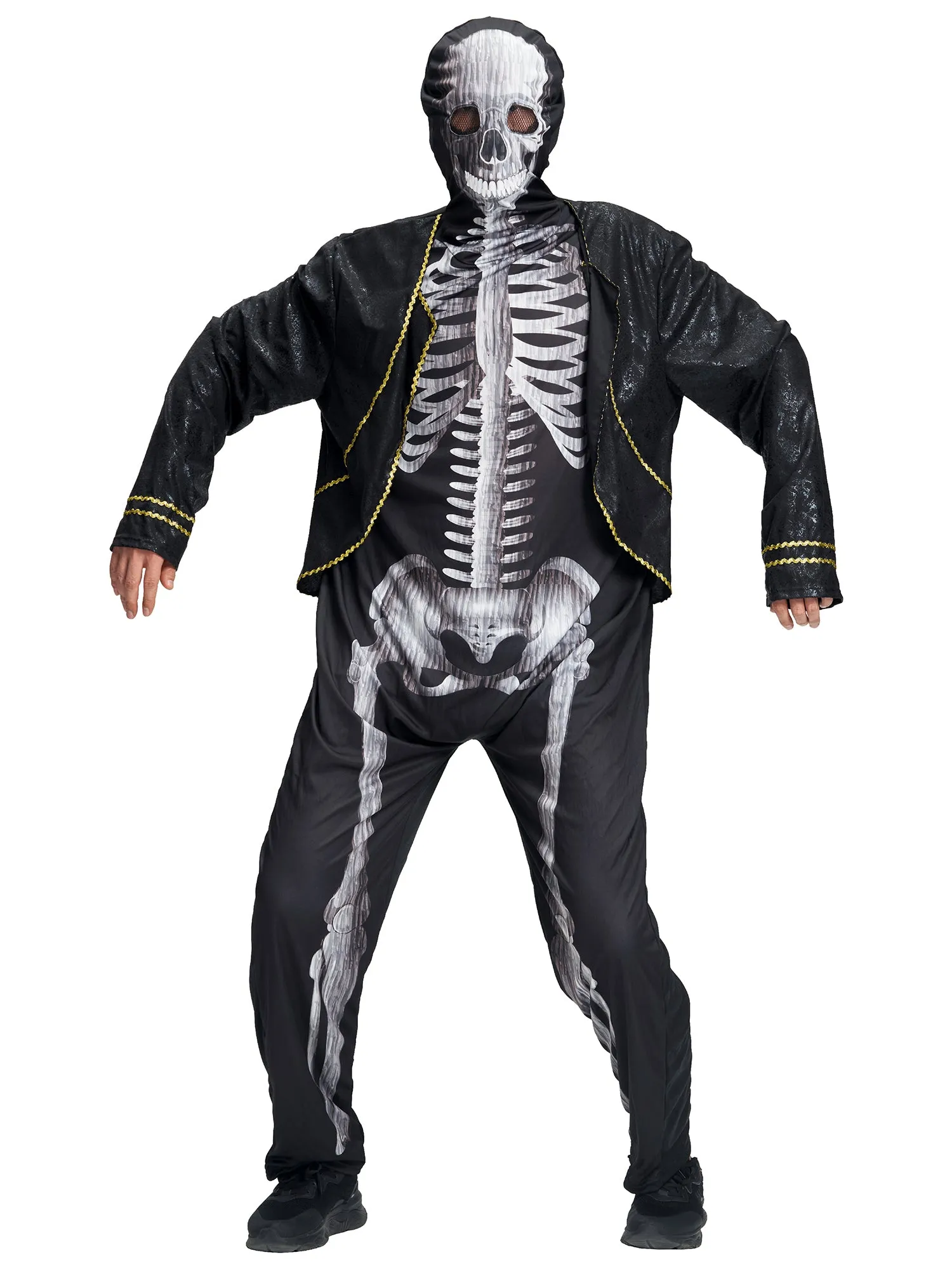 Men Earls Skeleton Jumpsuit Hooded Mask Set Halloween Costume